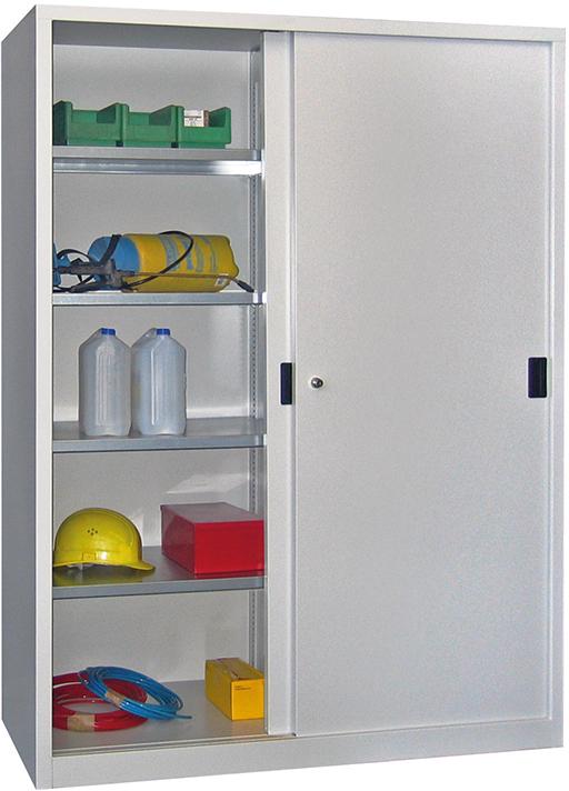 Schiebetürenschrank mit Vollblechtüren und Mitteltrennwand, Böden gepulvert Produktbild img1 L