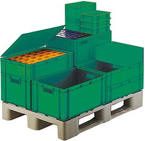 Transport-Stapelkasten, Wände und Boden geschlossen, mit und ohne Grifflochung, grün Produktbild img1 L