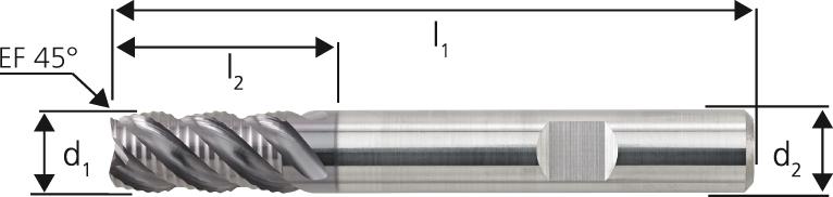 Vollhartmetall-Schruppenfräser – lang, Typ HR, Werksnorm, VHM, Oberfläche TiAlN-beschichtet, für die INOX-Bearbeitung Produktbild img2 L
