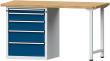Kombiwerkbank (Serie V) mit Schubladenunterschrank stehend, mit 5 Schubladen (1x60, 1x120, 1x150, 1x180, 1x210 mm), lichtgrau/enzianblau Produktbild img1 S